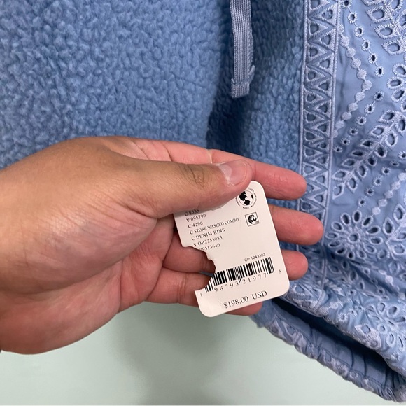 Free People Hit The Slopes Fleece Eyelet Jacket Large Blue - Picture 6 of 6